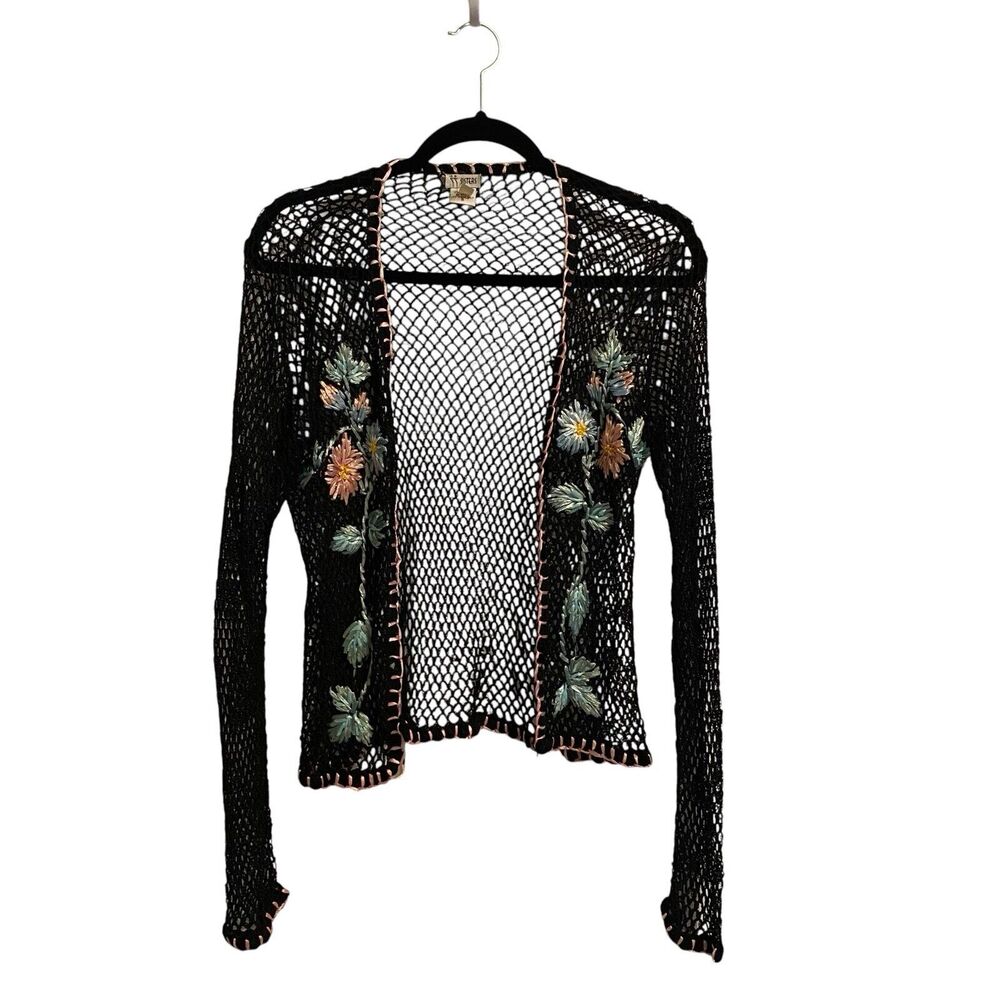 Sisters Cardigan Crochet Knit Floral Embroidery Coquette Cottagecore Whimsigoth